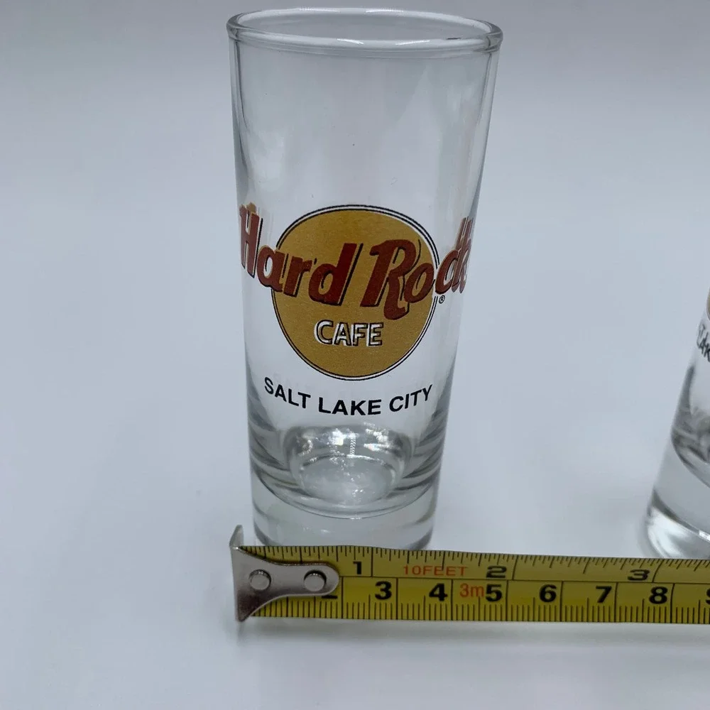 Hard Rock Cafe Shot Glass Set Salt‎ Lake City Clear Excellent Tall Shooter 2pc
